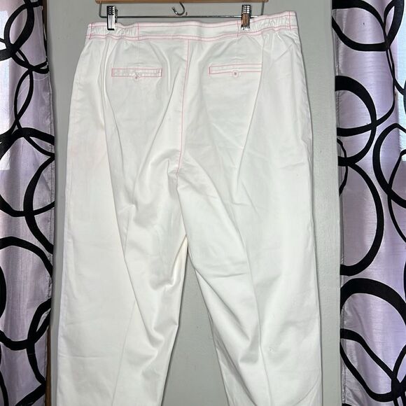 Cappagallo white cotton blend pants with hot pink trim size 16 - Picture 6 of 10